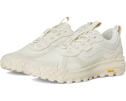 White lace-up hiking sneaker with chunky off-white sole and textured side panels
