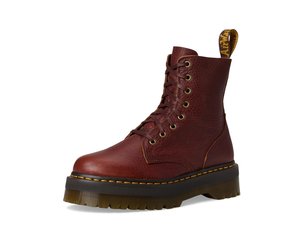 Dr. Martens Jadon unisex cashew-brown lace-up boots with yellow stitch details