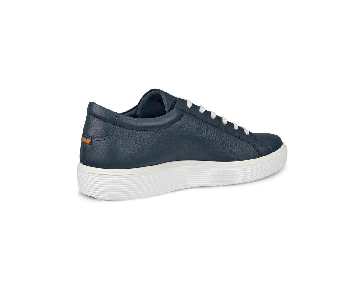 Dark blue low-top ECCO sneaker with white laces, padded collar, and heel logo