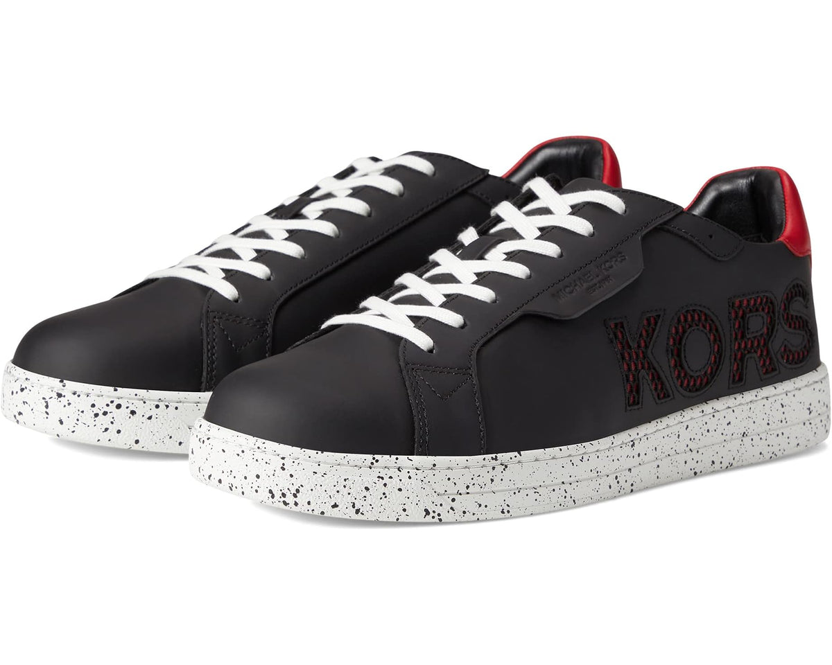 Men's Michael Kors Keating low-top lace-up sneakers, black leather with speckled sole