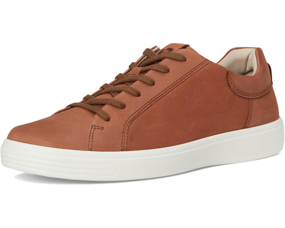 Men's ECCO tie sneakers, mink suede upper and white rubber sole, side profile