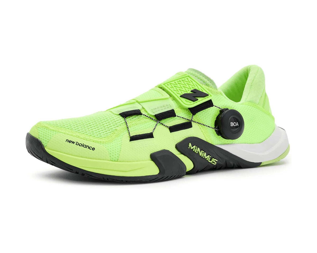 Men's training shoe with neon green knit upper and BOA dial, black accents