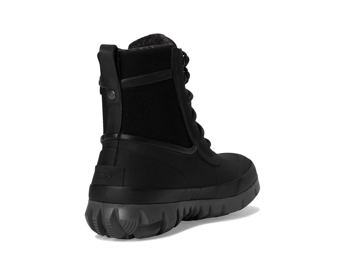 Black high-traction ankle boot with side pull strap and padded collar
