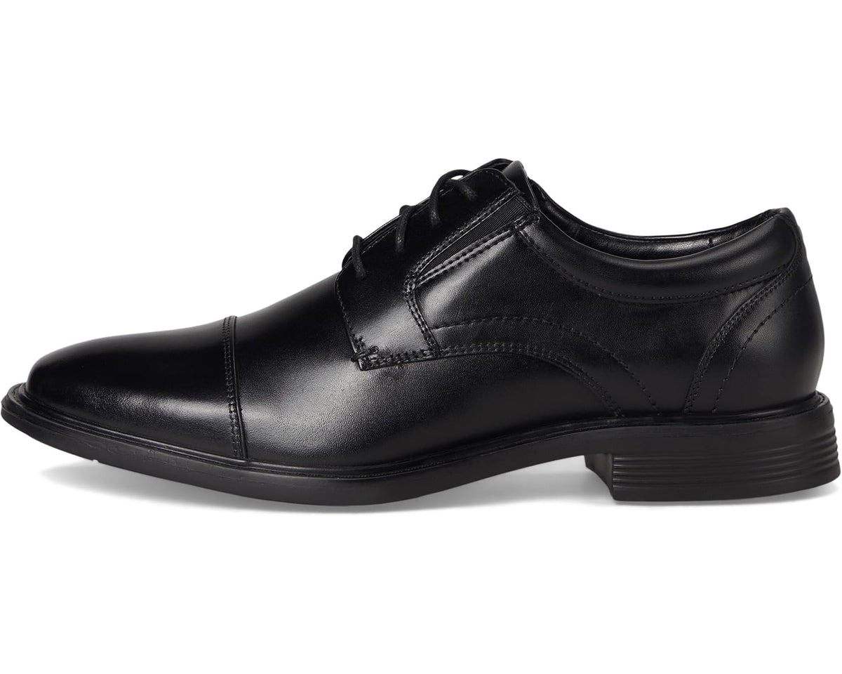 Men's black leather derby dress shoe, lace-up with smooth side panel
