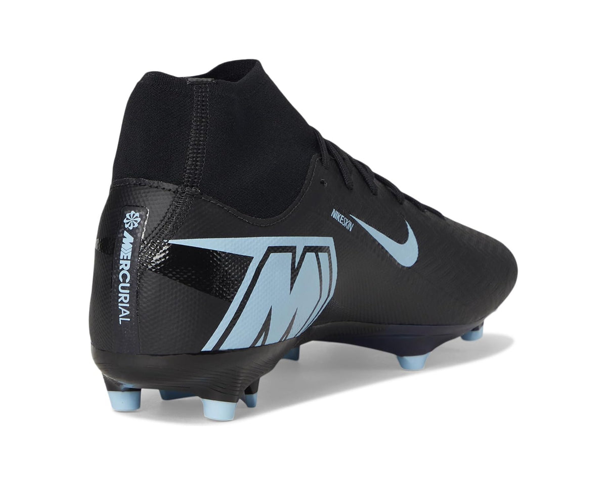 Nike Superfly 10 black football boots with Mercurial heel graphic and light cleats