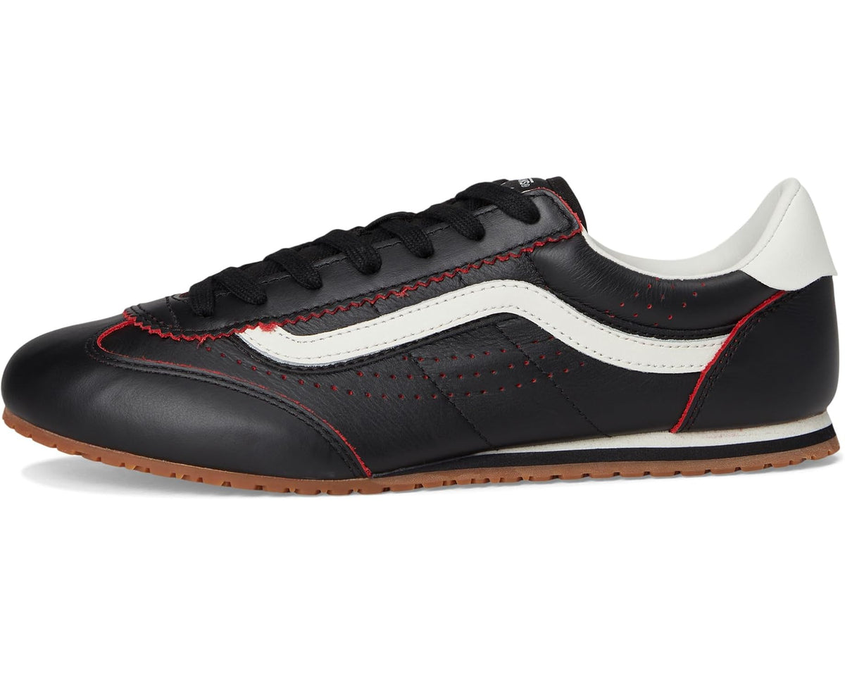 Vans unisex black and red low-top sneakers with white stripe and gum outsole