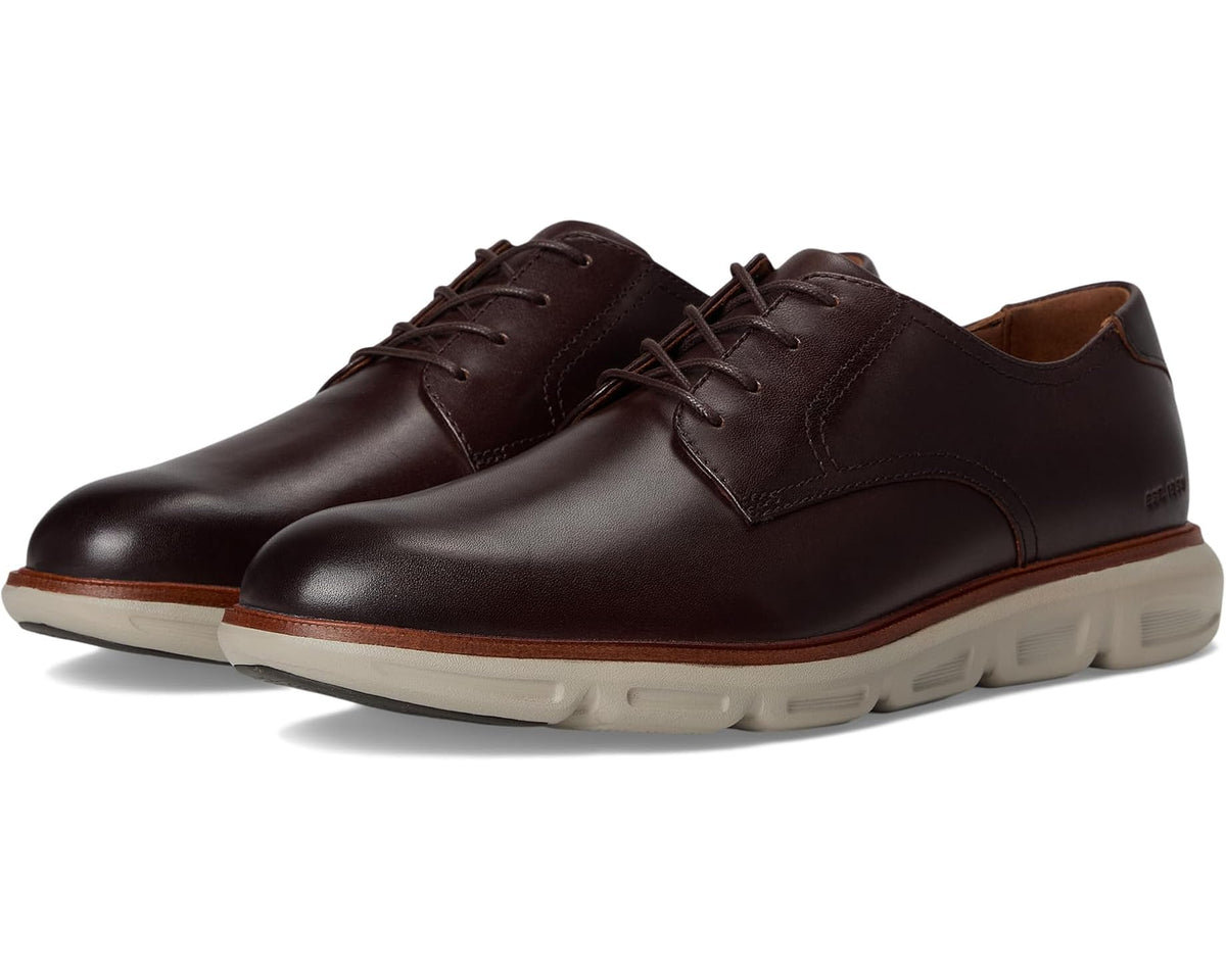 Men's plain-toe lace-up oxfords in dark mahogany leather with cushioned rubber sole