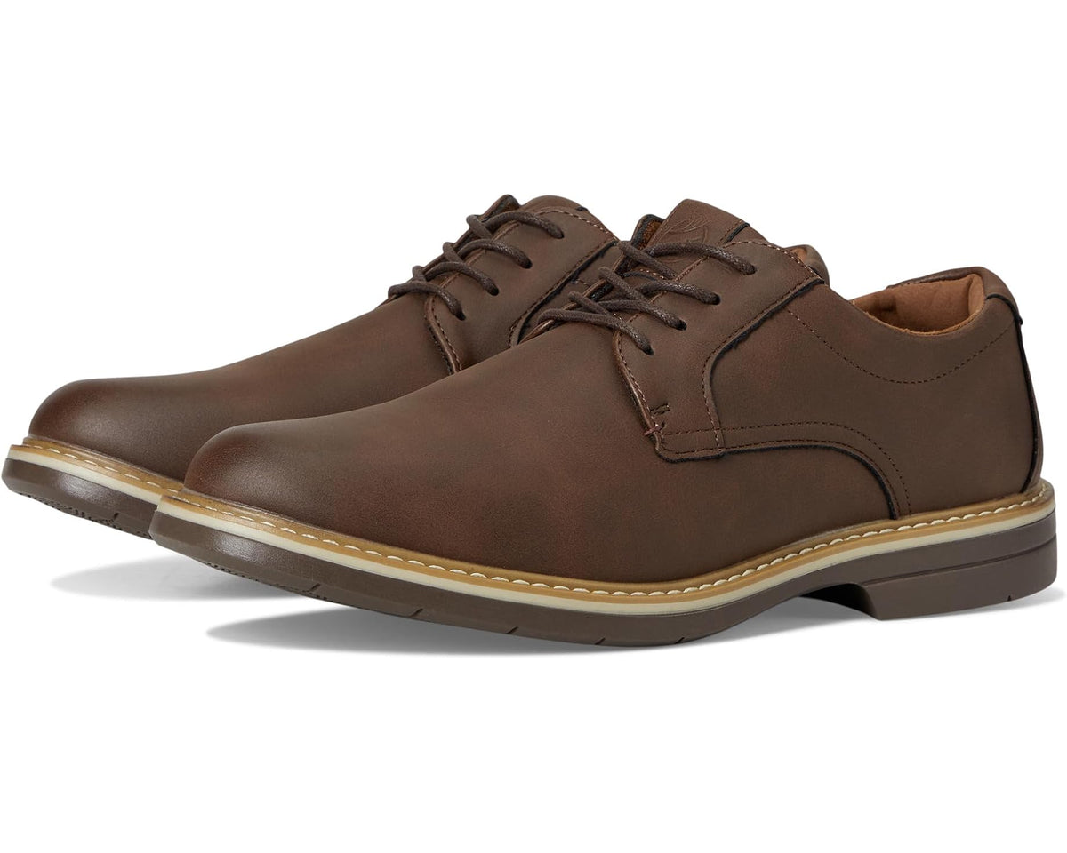 Men's dark brown lace-up oxford shoes with contrast yellow sole stitching