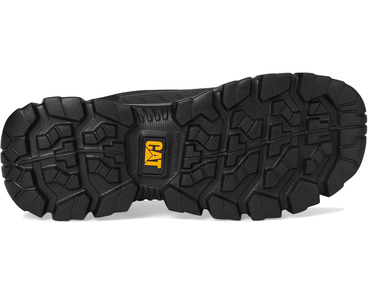 Men's Caterpillar Invader Sport sneaker outsole in black, rugged tread with CAT logo