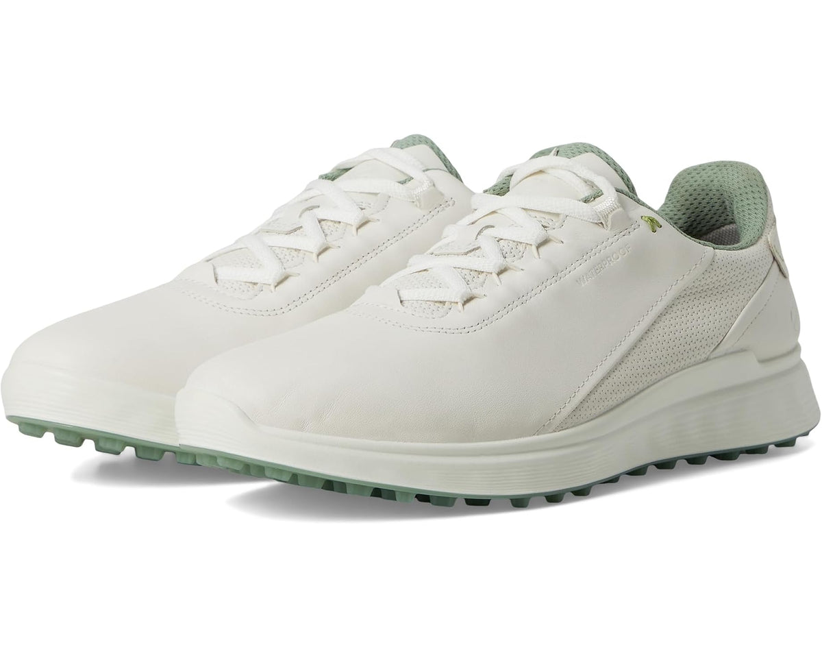 Men's ECCO Golf lace-up waterproof golf shoe, white upper with green collar