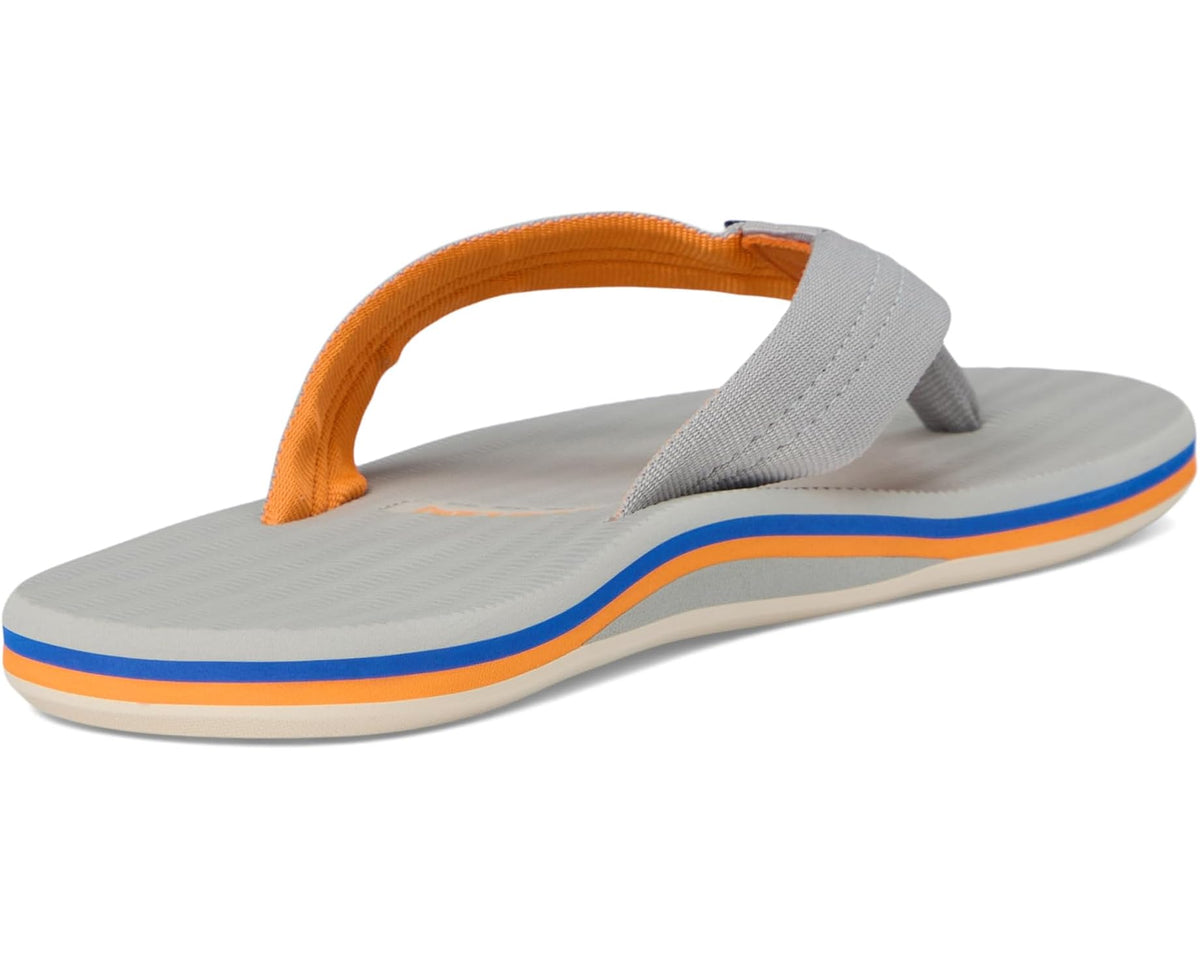 Men's hari mari flip-flops profile view, light gray straps with orange lining