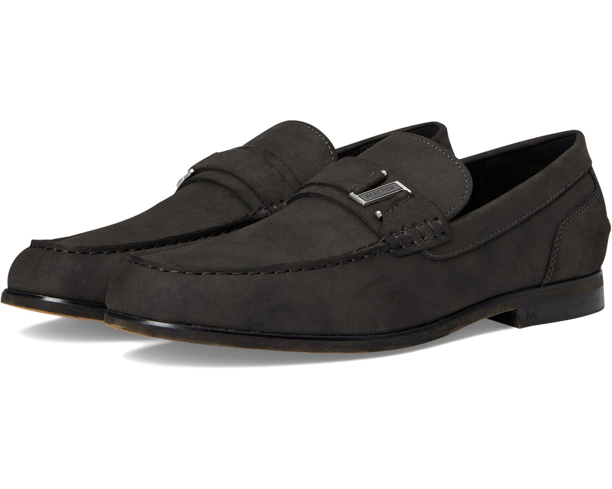 Men's Kenneth Cole Estate belt oxford shoes in dark grey suede, buckle detail
