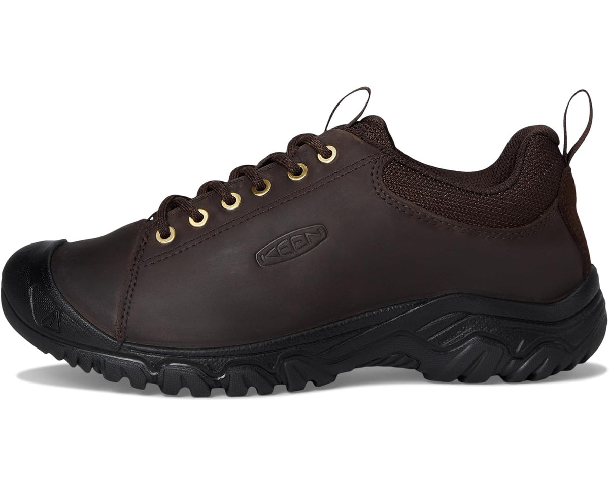 Men's KEEN Targhee IV oxford sneakers, front side view, dark brown with yellow lace eyelets
