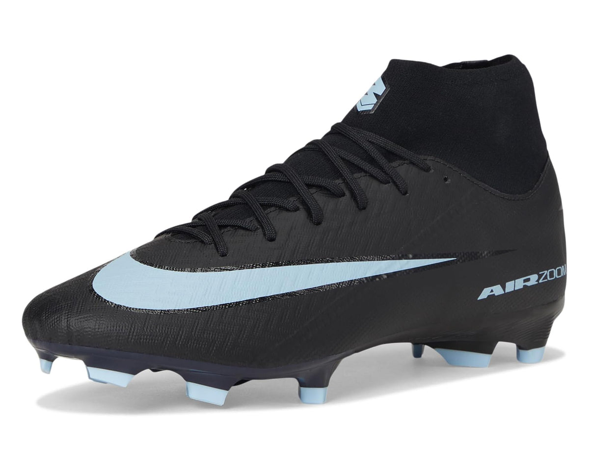 Nike Superfly 10 men's black football boots with Ice Blue swoosh and Air Zoom