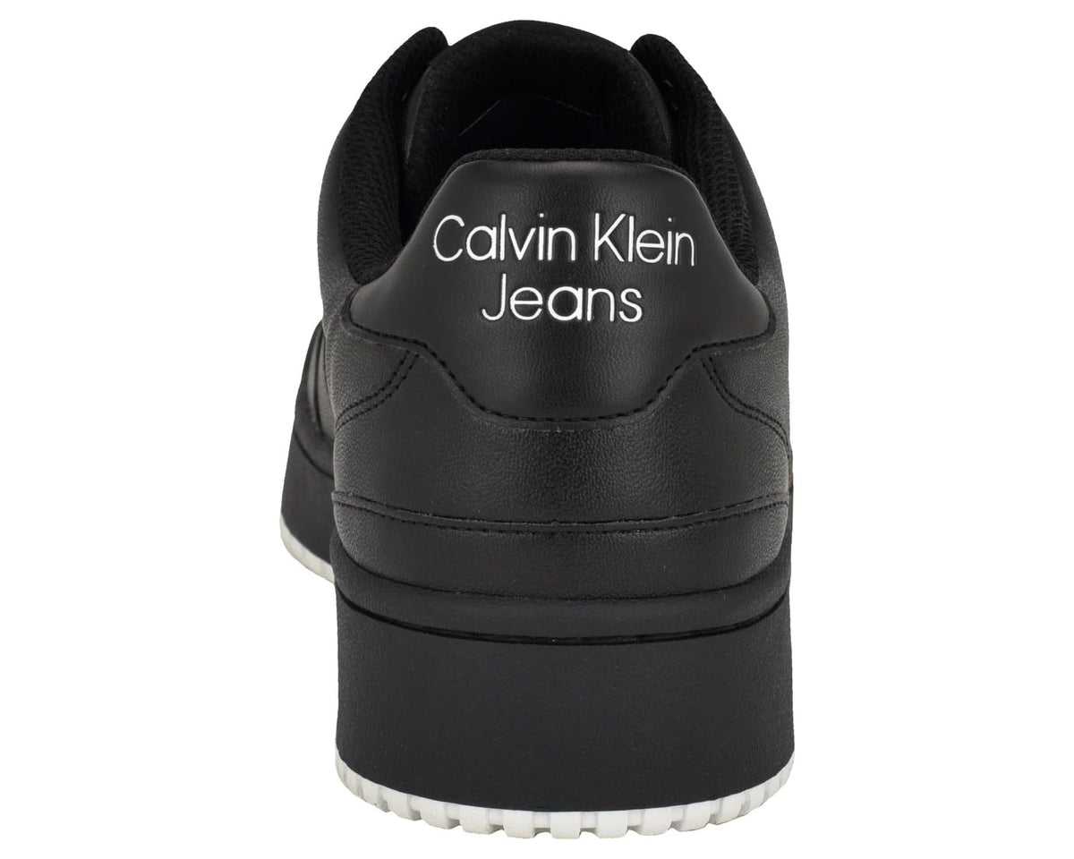 Men's black sneakers heel with Calvin Klein Jeans text and white tread
