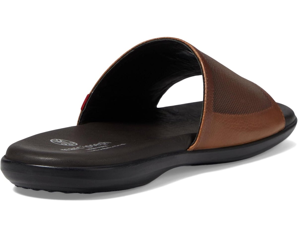 Men's cognac grainy leather slide sandals with open top and black outsole