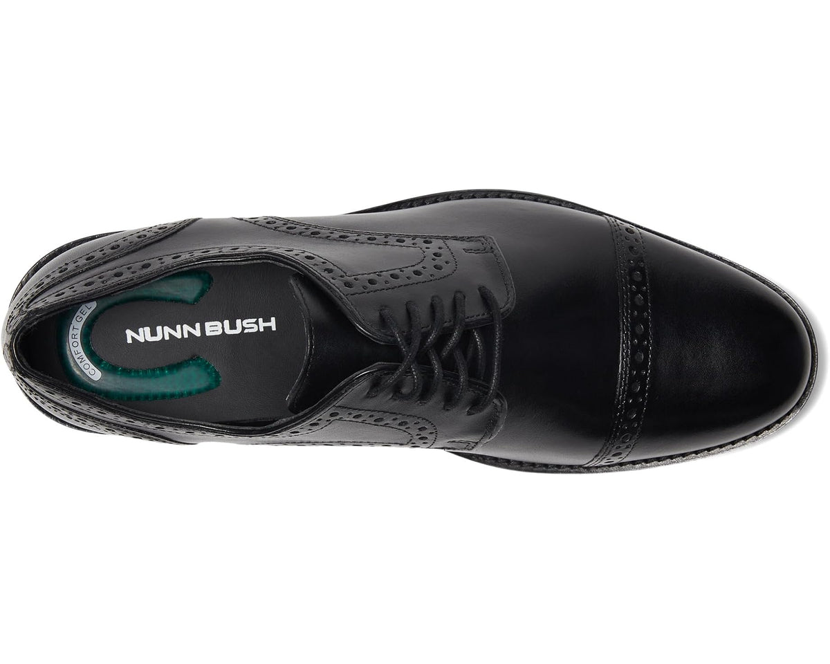 Black Nunn Bush Oxford shoes, side view with lace-up and perforated wingtip trim