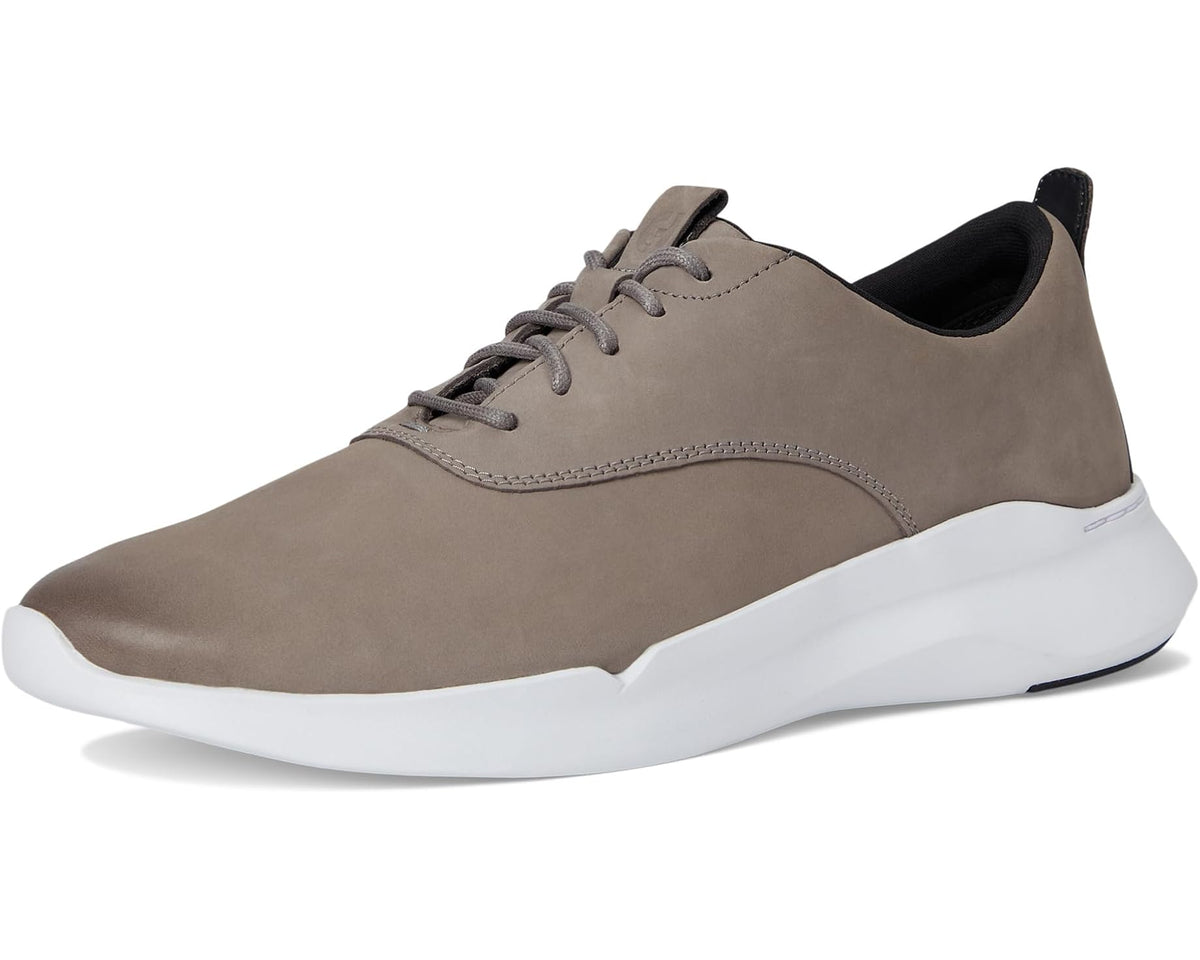 Grey nubuck lace-up sneakers in low-top style with white rubber sole