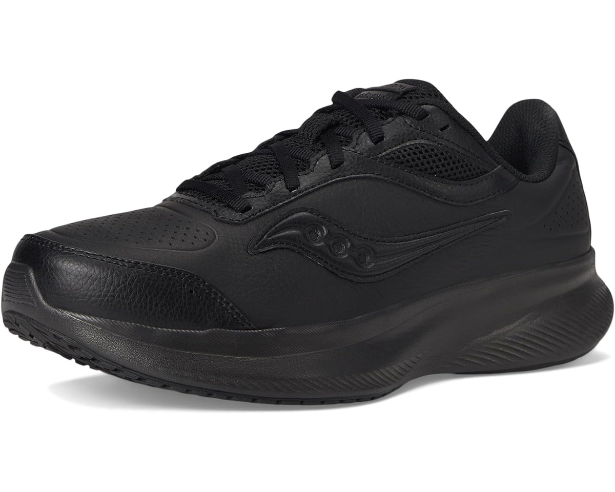 Men's black athletic sneaker front three-quarter view with chunky sole