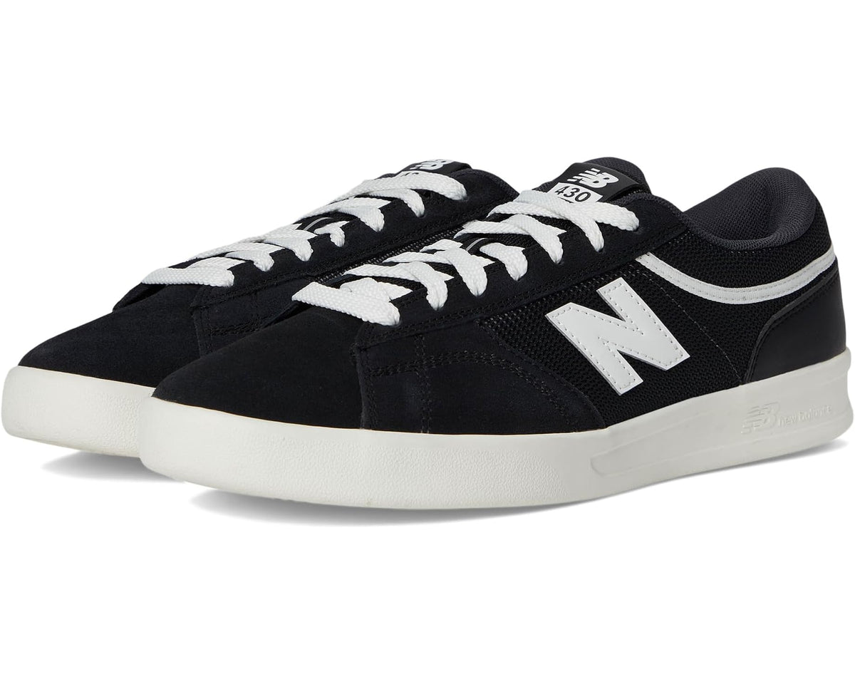 Unisex New Balance Numeric 430 black skate sneakers with white N logo and laces