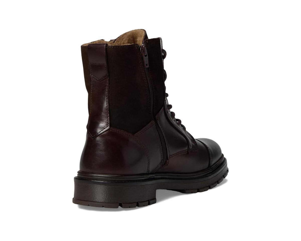 Men's ALDO Aaren-L brown leather ankle boots, heel and back view with side zip