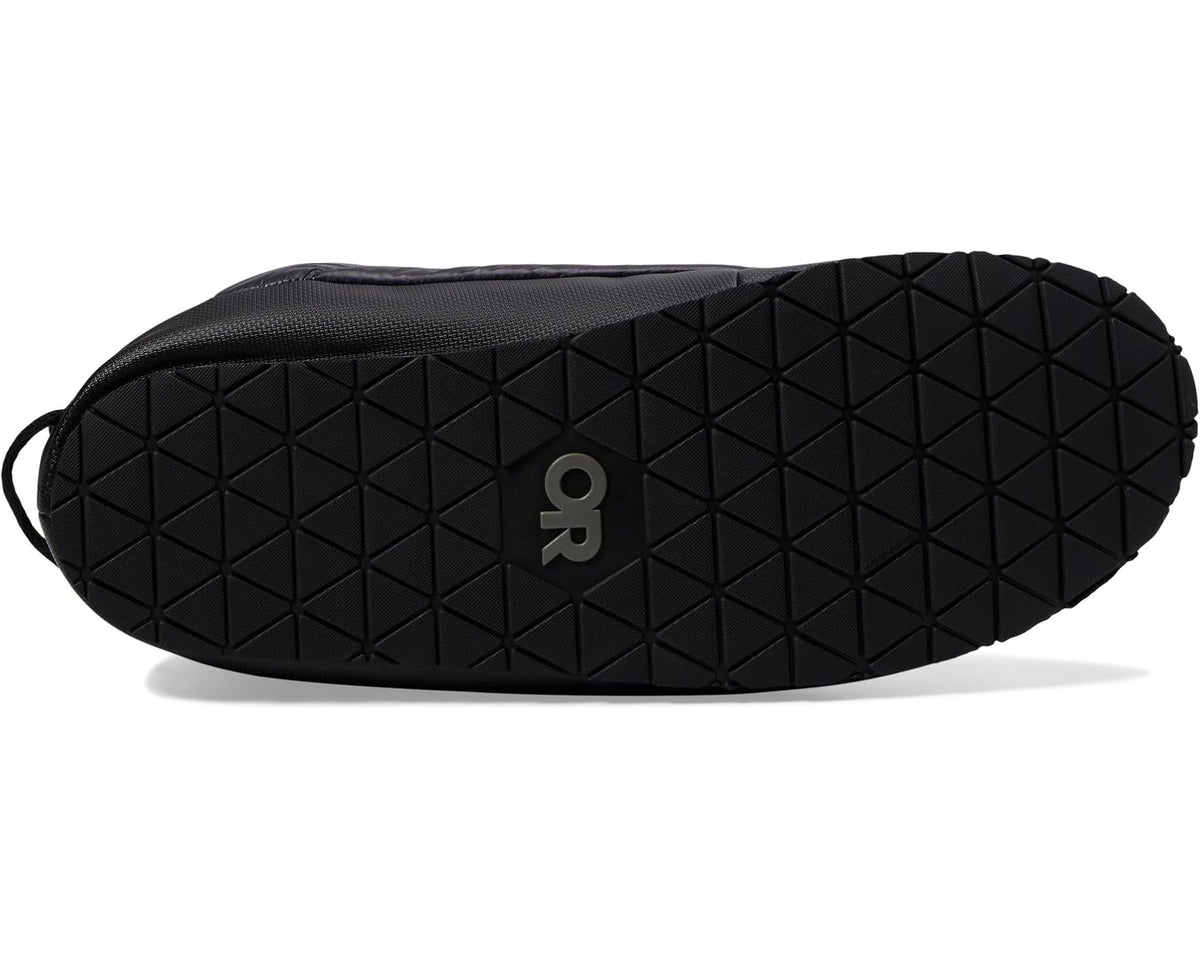 Black rubber traction outsole with geometric tread and Outdoor Research logo