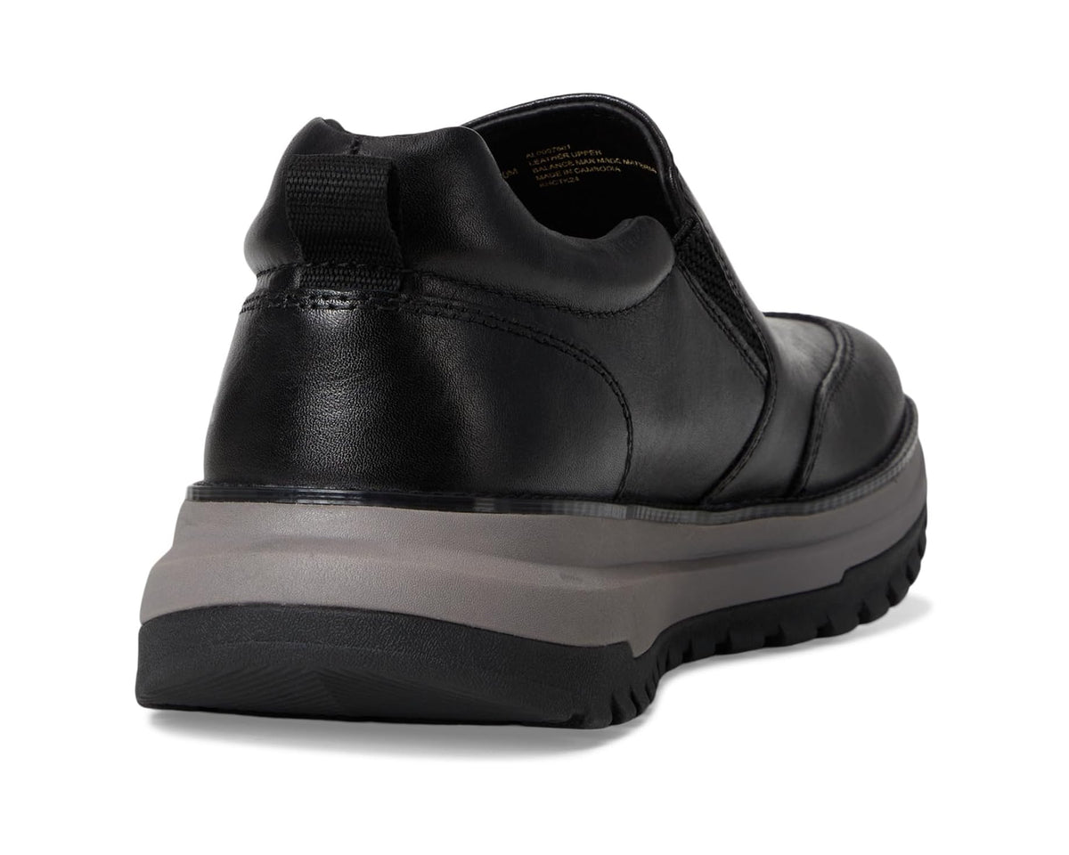 Men's black leather slip-on boot with cushioned heel and rear pull tab