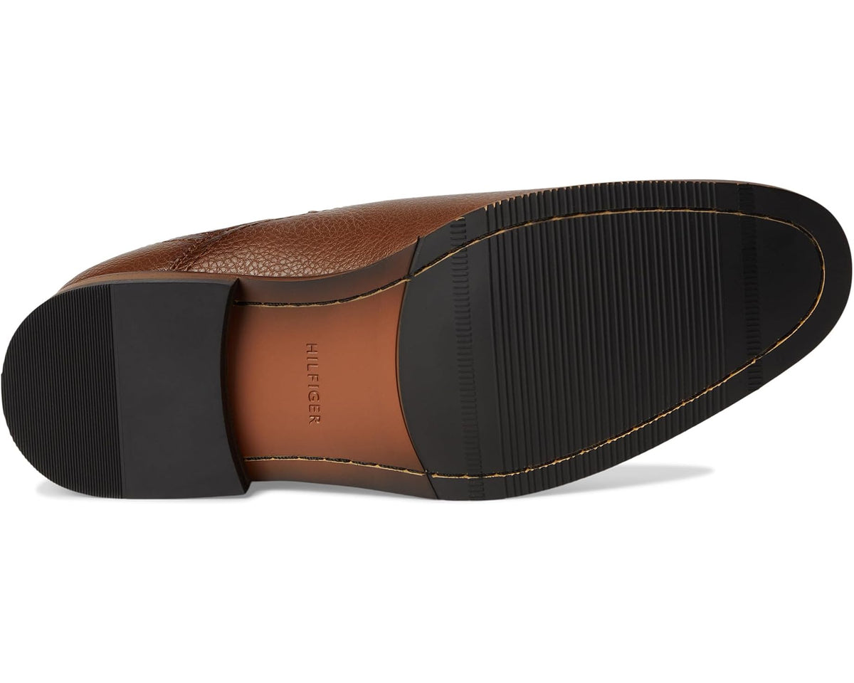 Cognac chelsea boot sole with ribbed rubber outsole and stitched border