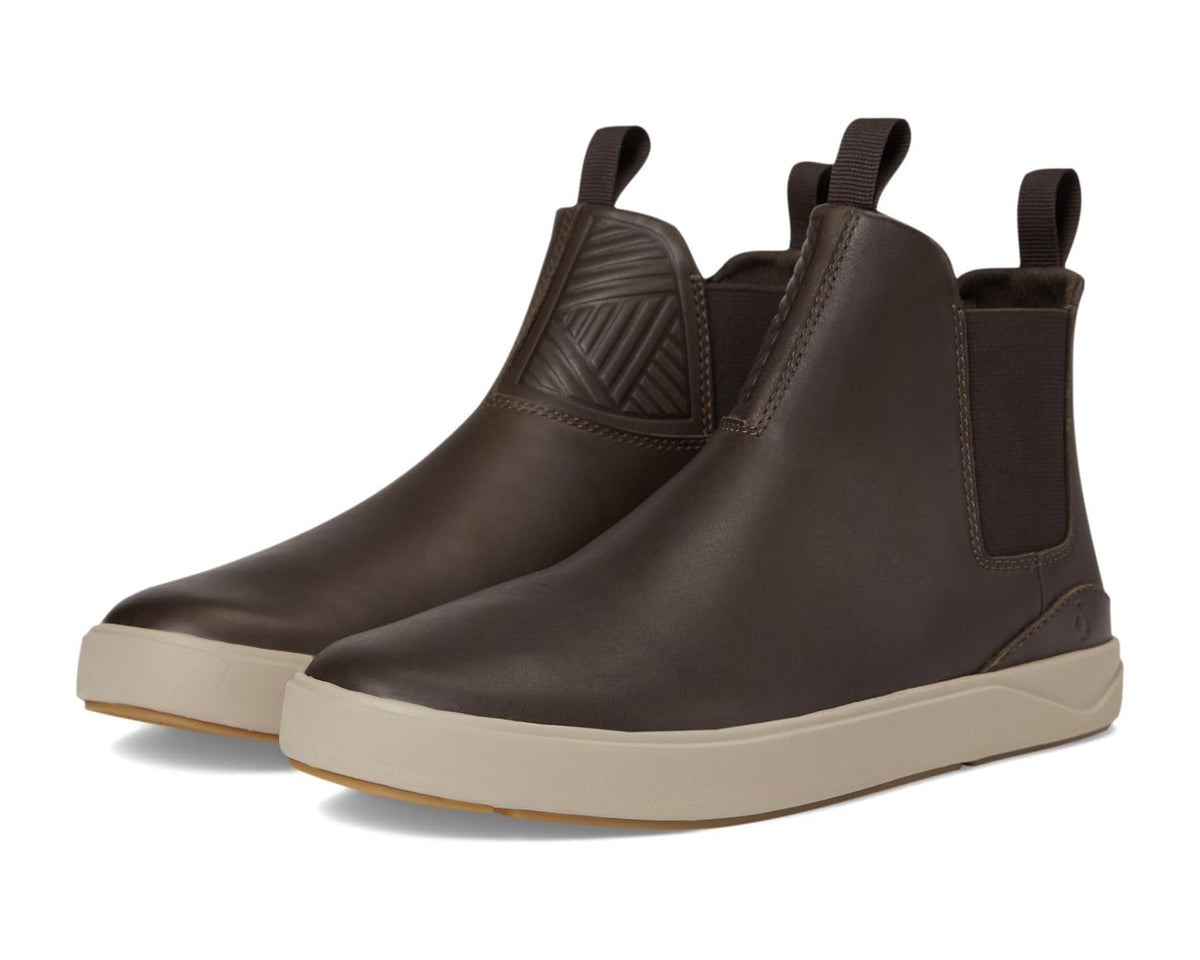 Mid-height chelsea boots in dark brown with elastic side panels and loop pull tabs