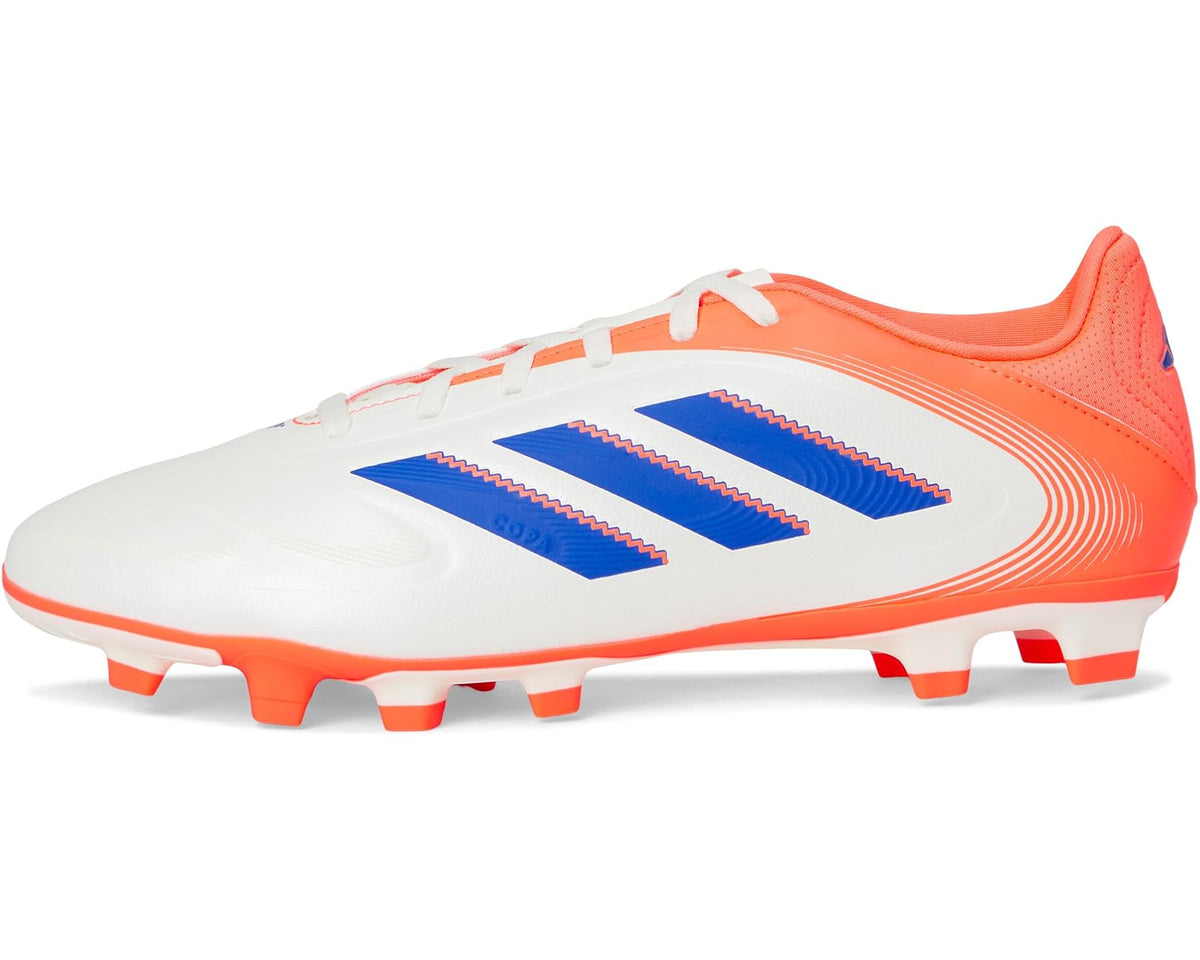 adidas Copa Club Pure soccer cleat, off-white with blue stripes and coral collar