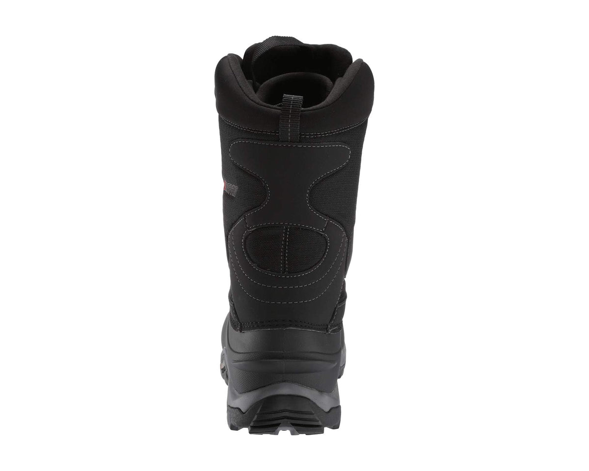 Black boot heel with pull-on loop and cushioned collar, rugged outsole