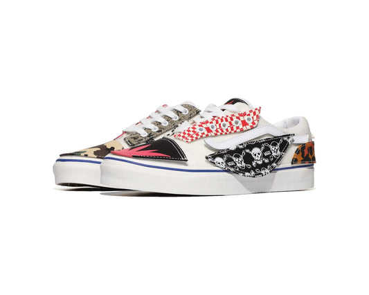 Vans DIY low-top sneakers, white base with multi graphic panels and lace-up styling