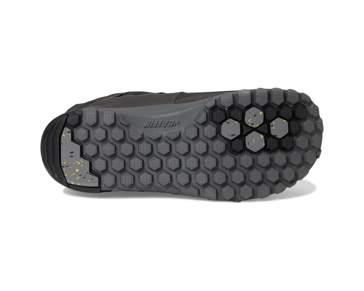 Charcoal boot outsole with hex tread pattern and traction lugs