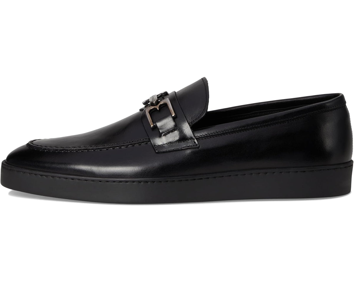 Men's Bruno Magli black leather loafer with strap buckle and stitched front