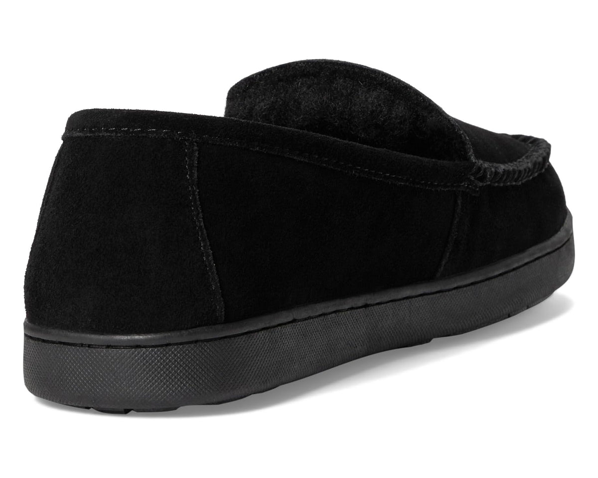 Men's black suede slip-on loafer heel view with cushioned collar