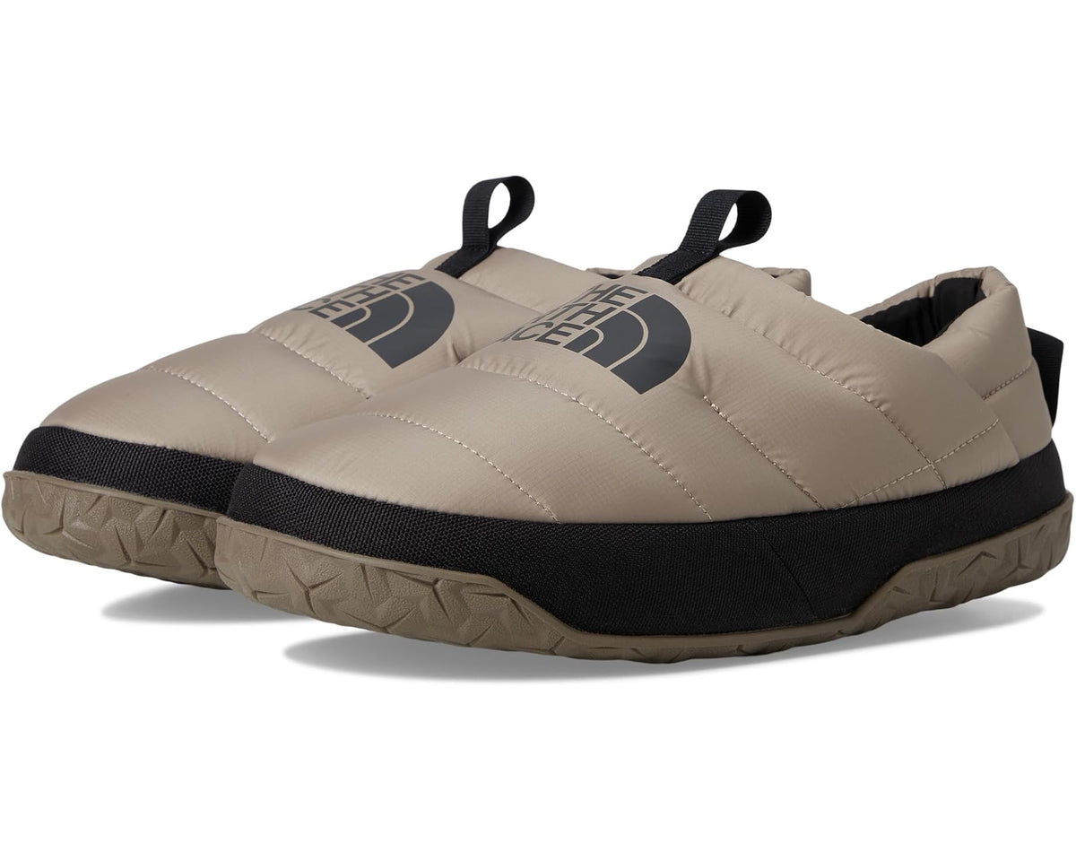 Men's The North Face Nuptse mule in light taupe with quilted upper and black trim