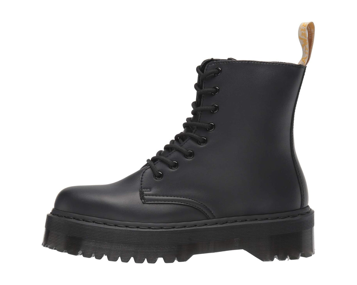 Dr. Martens Jadon II vegan black boots, lace-up ankle height with side panel stitching