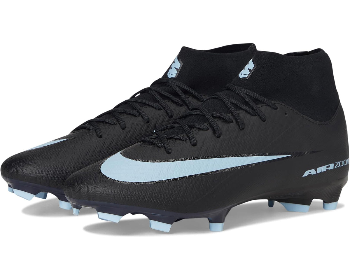 Nike Superfly 10 men's black football boots with Ice Blue swoosh and light studs