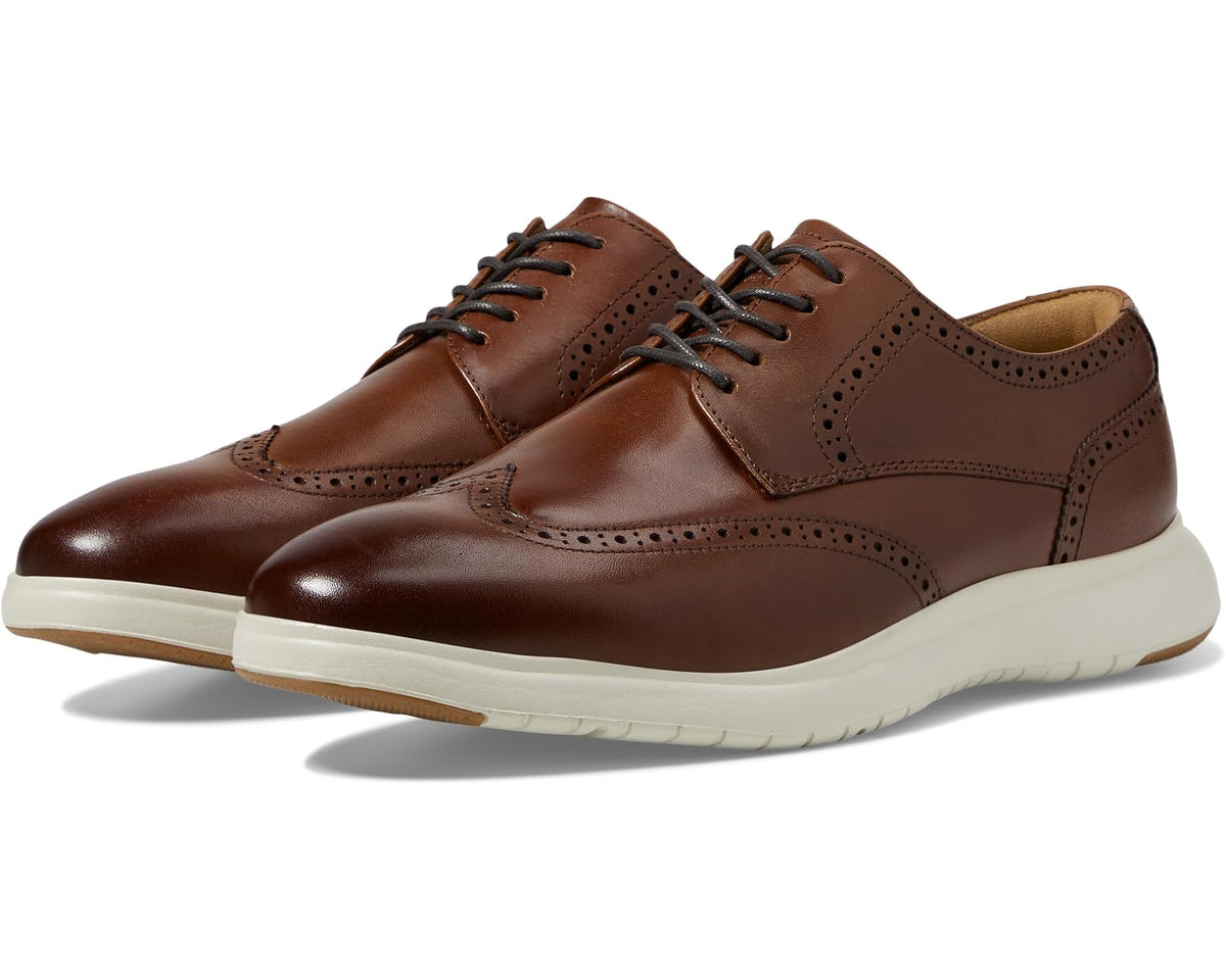 Florsheim men's wingtip leather sneaker, cognac with white sole, lace-up