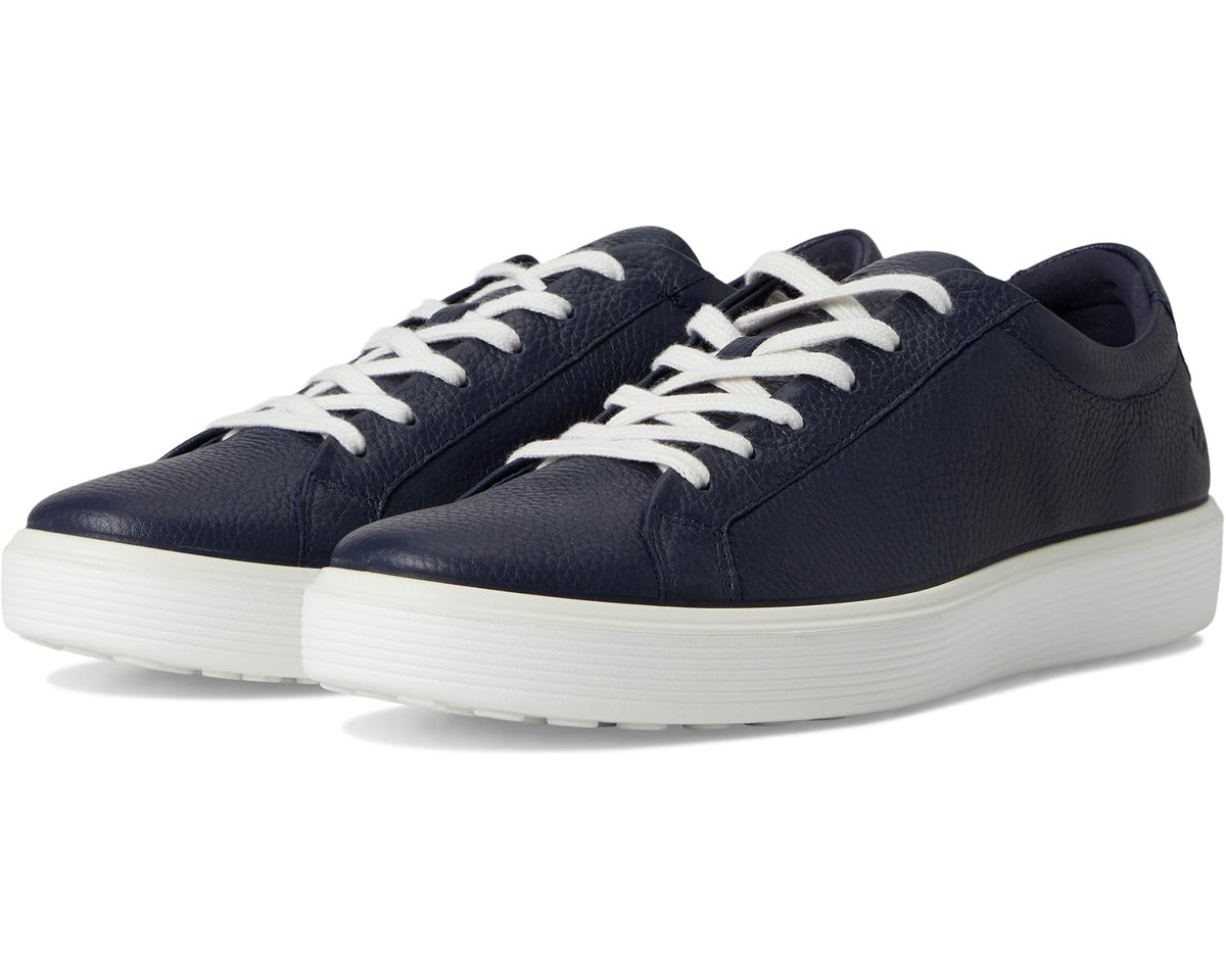 ECCO leather sneaker in marine blue with white laces and white cushioned sole
