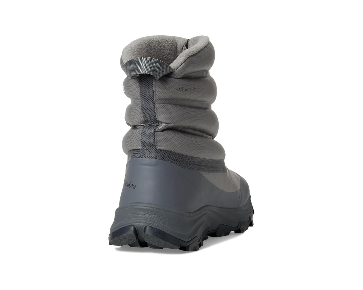 Men's hiking boot heel view with padded collar and gray knit cuff