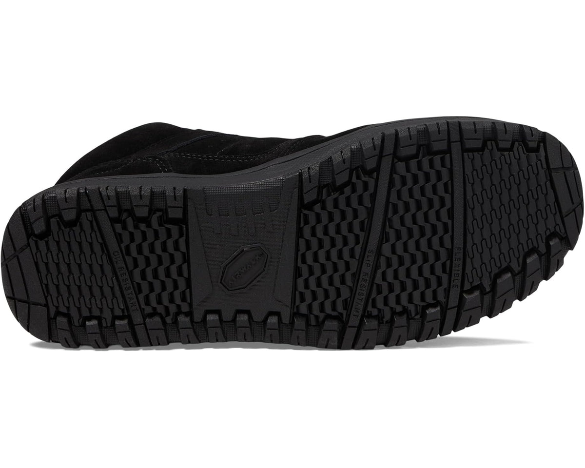 Black composite-toe high-top shoe outsole with deep traction tread