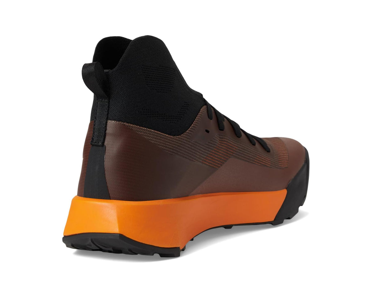Arc'teryx Vertex Speed high-top shoe, brown panels and orange heel with tread