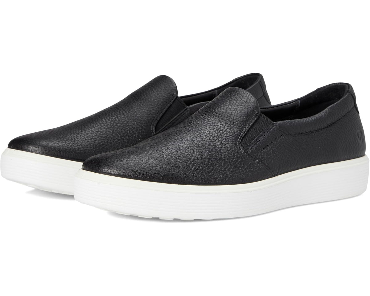 Men's ECCO Soft 60 slip-on sneaker, black leather upper and white platform sole