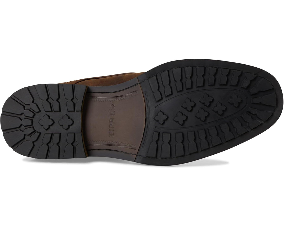 Men's Steve Madden Tabriz brown chukka boot outsole with textured tread.