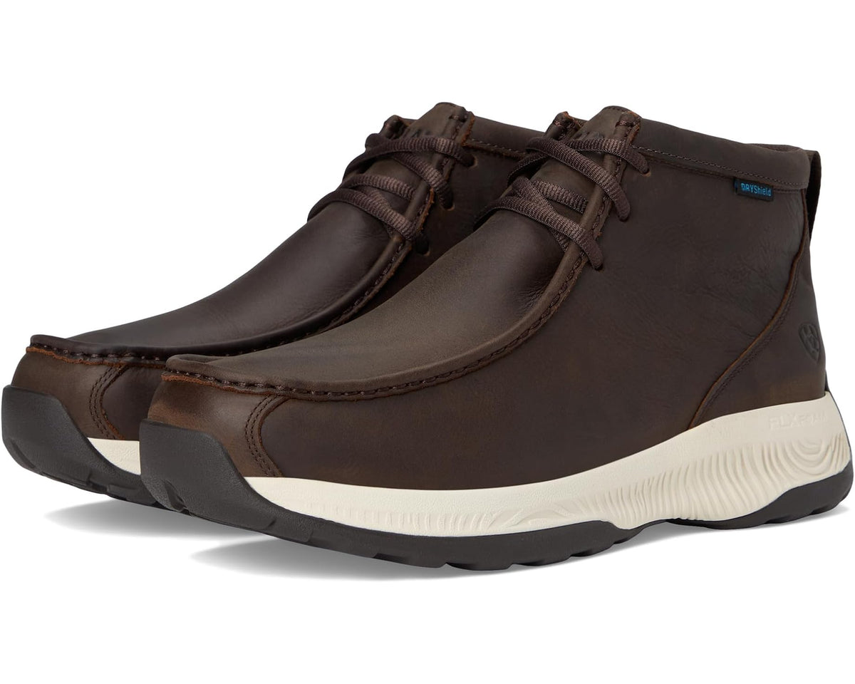 Ariat waterproof all-terrain chukka boots in dark coffee, lace-up with cushioned collar
