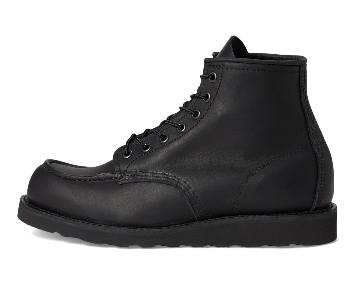 Men's Red Wing Heritage black lace-up moc-toe boots, side profile with stitch detailing