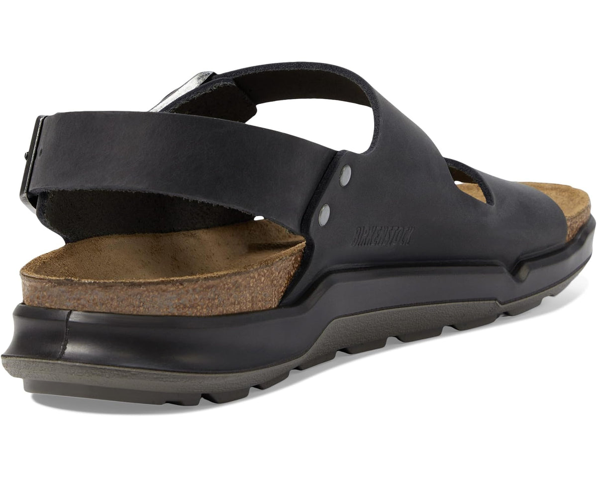 Men's black oiled leather Milano sandal heel with molded midsole and traction