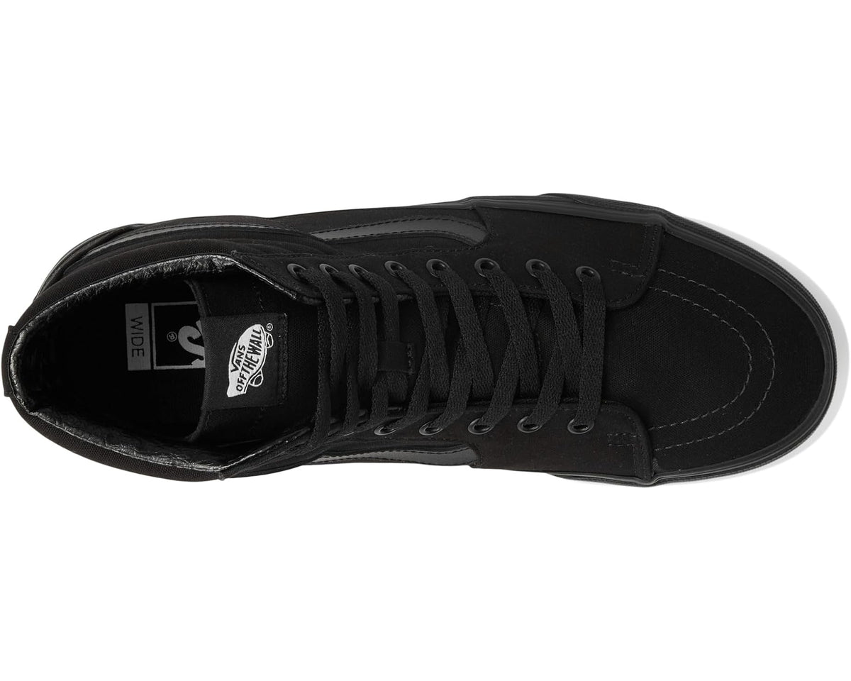 Black lace-up high-top sneaker with interior Vans label and padded collar.