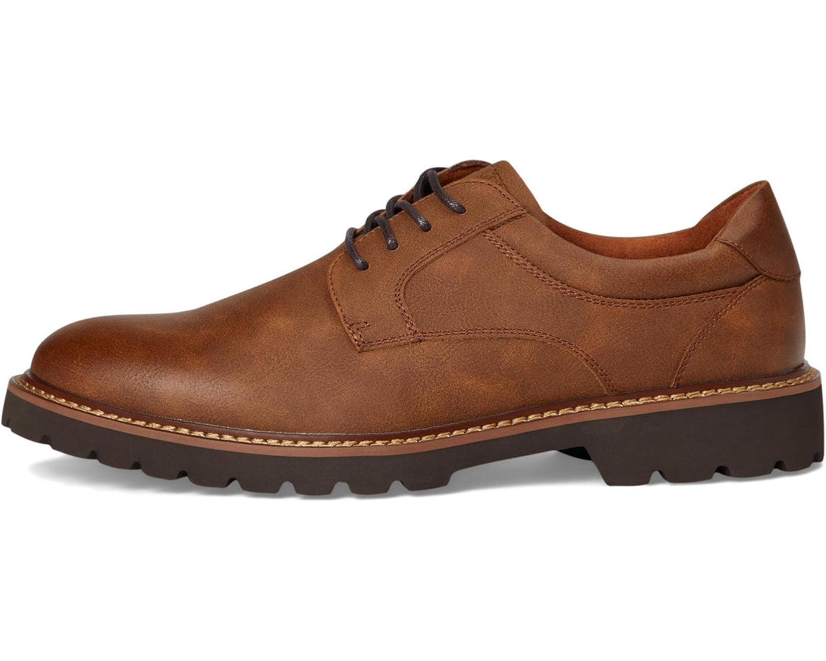 Walnut-brown lace-up casual shoe with side stitching, padded collar, and tread sole